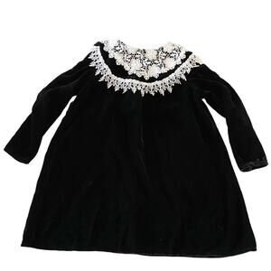 Jessica McClintock Blk Silk Blend Dress Long Sleeve Lace Collar Sz6 Little Girl